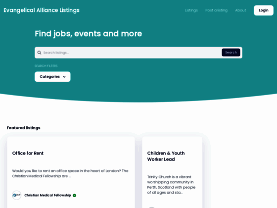 Listings – Evangelical Alliance information board – jobs, events, resources etc